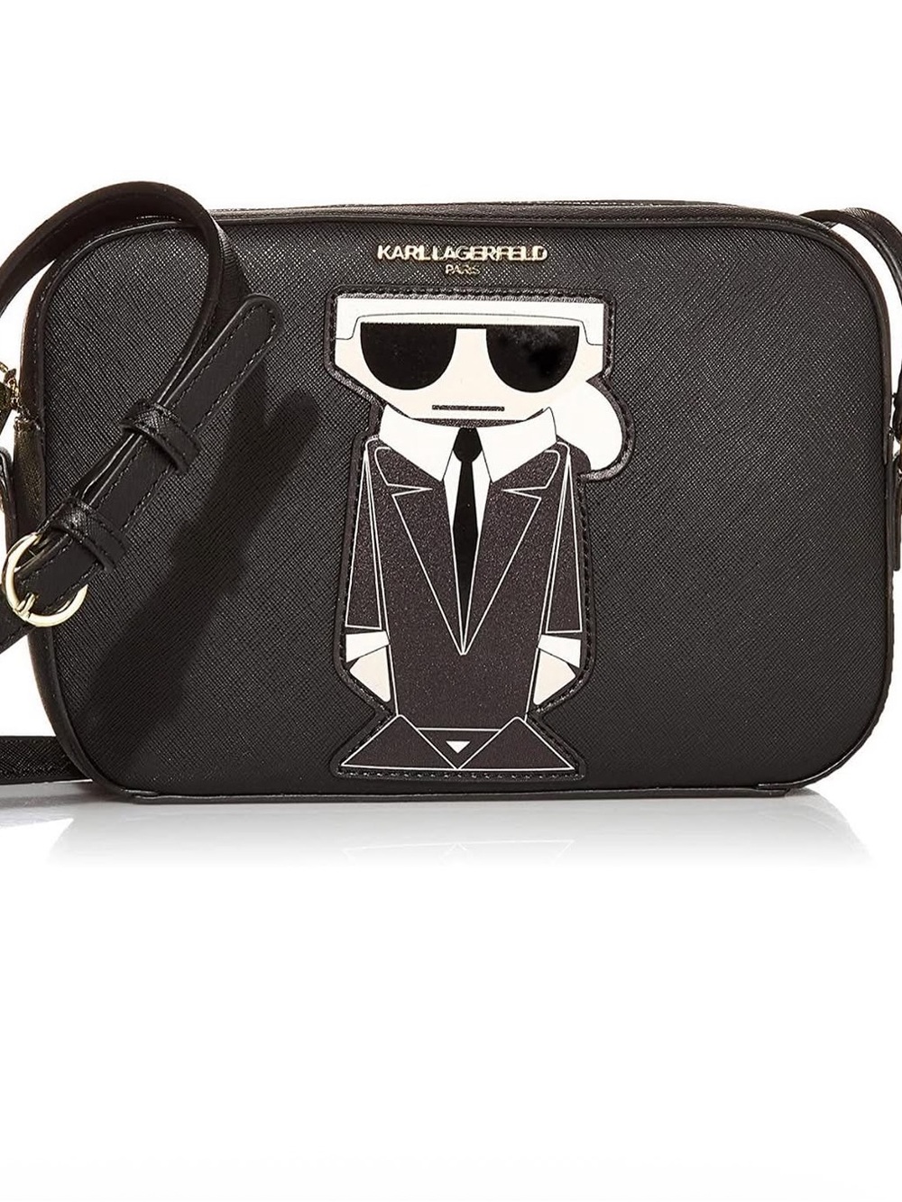 Karl Lagerfeld Black Leather Crossbody with Karl Icon Patch
